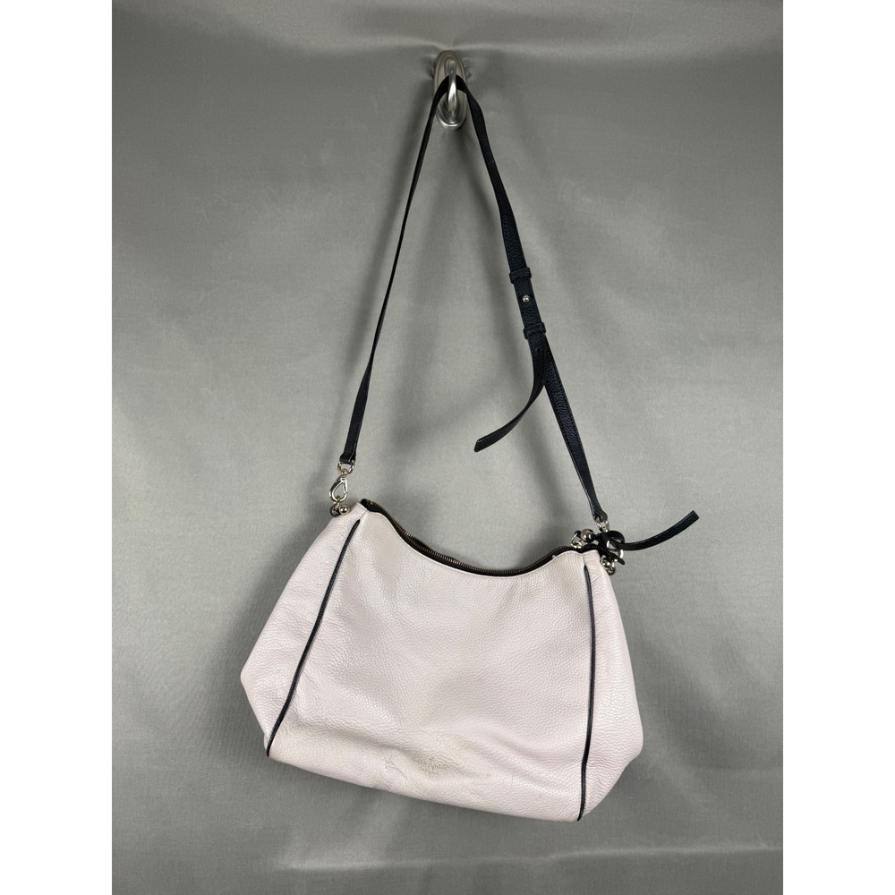 Kate Spade Crossbody Bag Womens Medium Taupe Black Pebbled Leather Hobo Shoulder